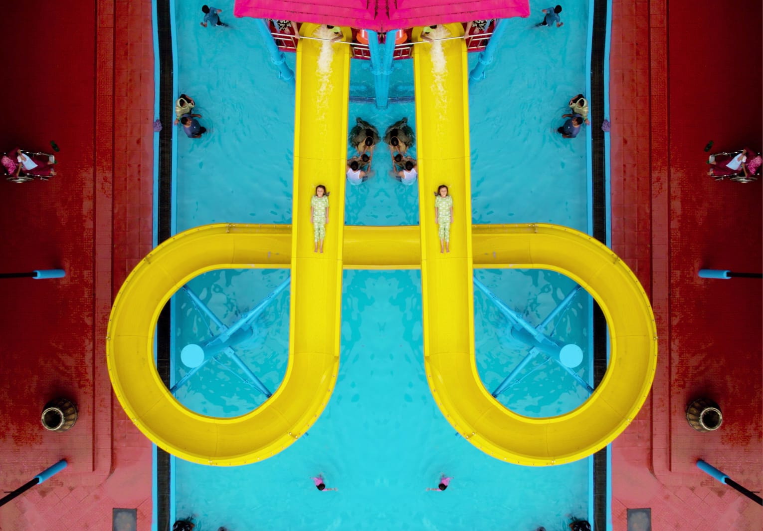 Yellow water slide at Flora Fantasia water park Malappuram